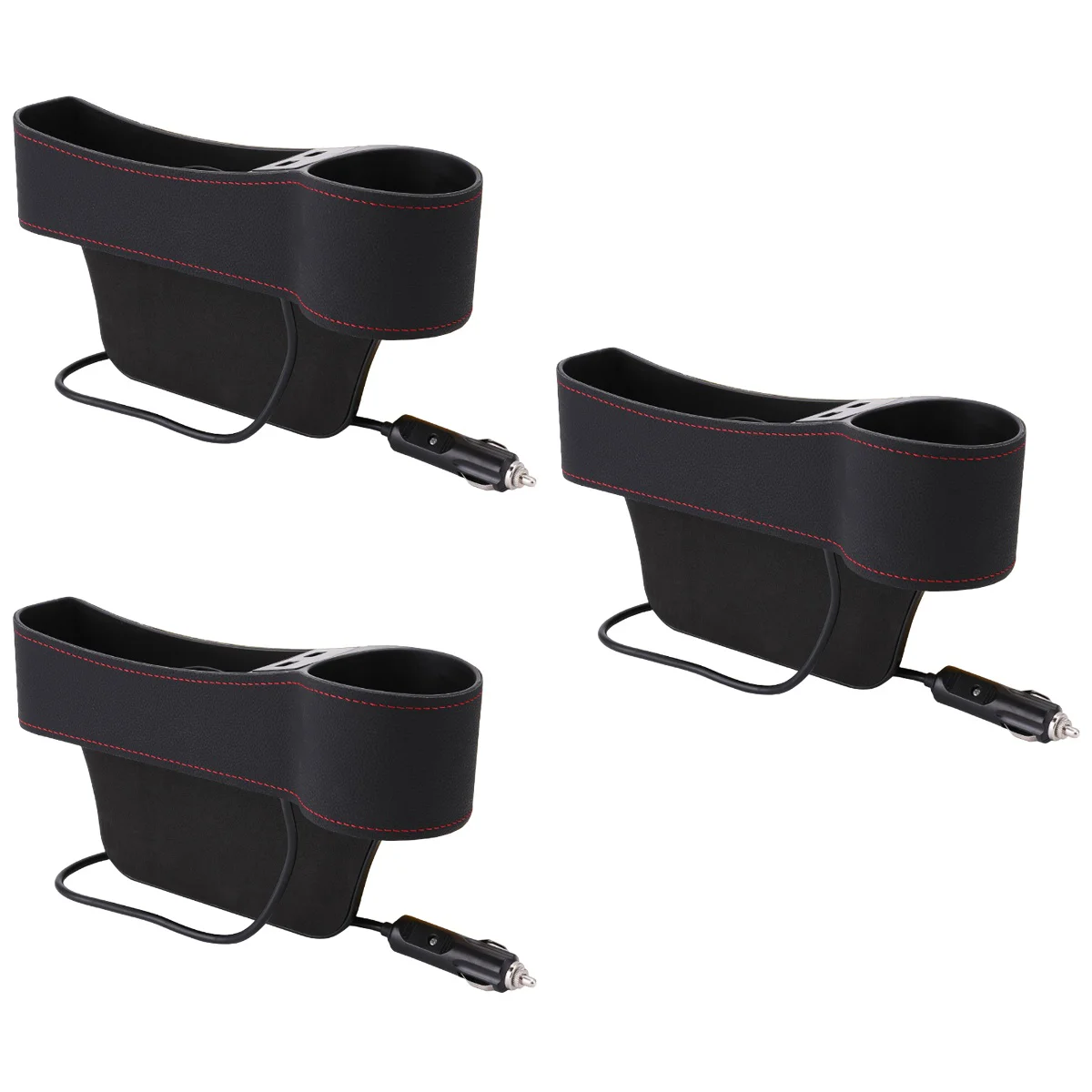 

3pcs Universal Car Seat Gap Filler Catcher Organizer Passenger Side Pocket Storage Box Case Dual USB Cup Holder Auto