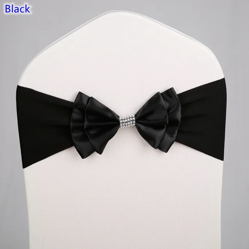 Satin Chair Sashes Wedding Satin Chair Sash Spandex Bow Tie Band Ready Made for Banquet Hotel Birthday Party Luxury Decoration