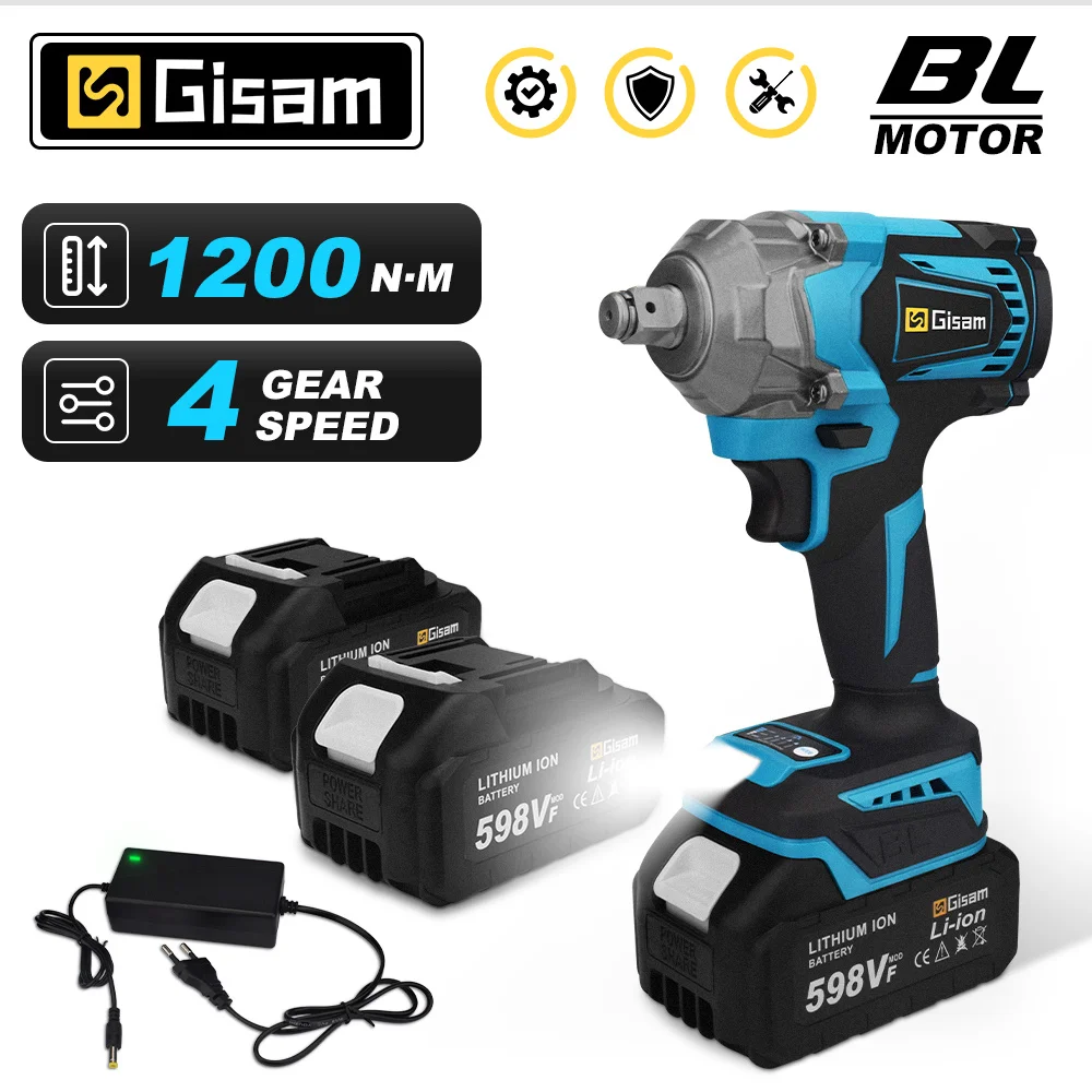 1200NM Electric Impact Wrench 1/2Inch Brushless Cordless Car Wheel Lugs Impact Wrench Rechargeable For Makita 18V Battery electric impact wrench