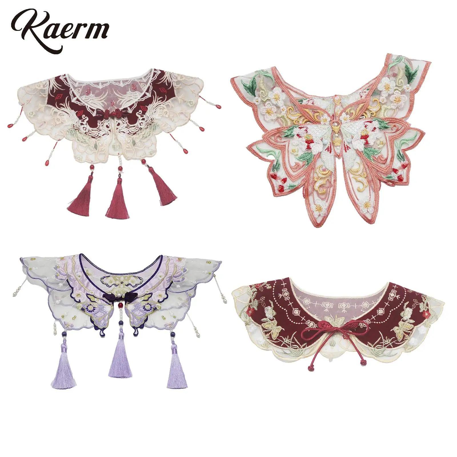 

Women Chiness Traditional Ming Dynasty Hanfu False Collar Yunjian Embroidery Cape Tassel Traditional Chinese Hanfu Accessories