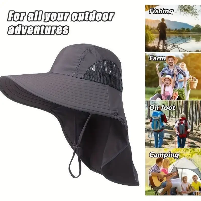 Outdoor-Sport Dschungel-Wanderhut Angelhut mit Breiter Krempe und Nackenschutz Schnell Trocknender Sonnenschutz-Hut für Männer und Angler – Detail 1