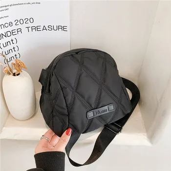 2023 여성용 나일론 퀼트 널찍한 블랙 핸드백, 레이디 귀여운 겨울 트렌드, 스마트폰 필수품, 휴대용 지퍼, 일상 크로스바디 백