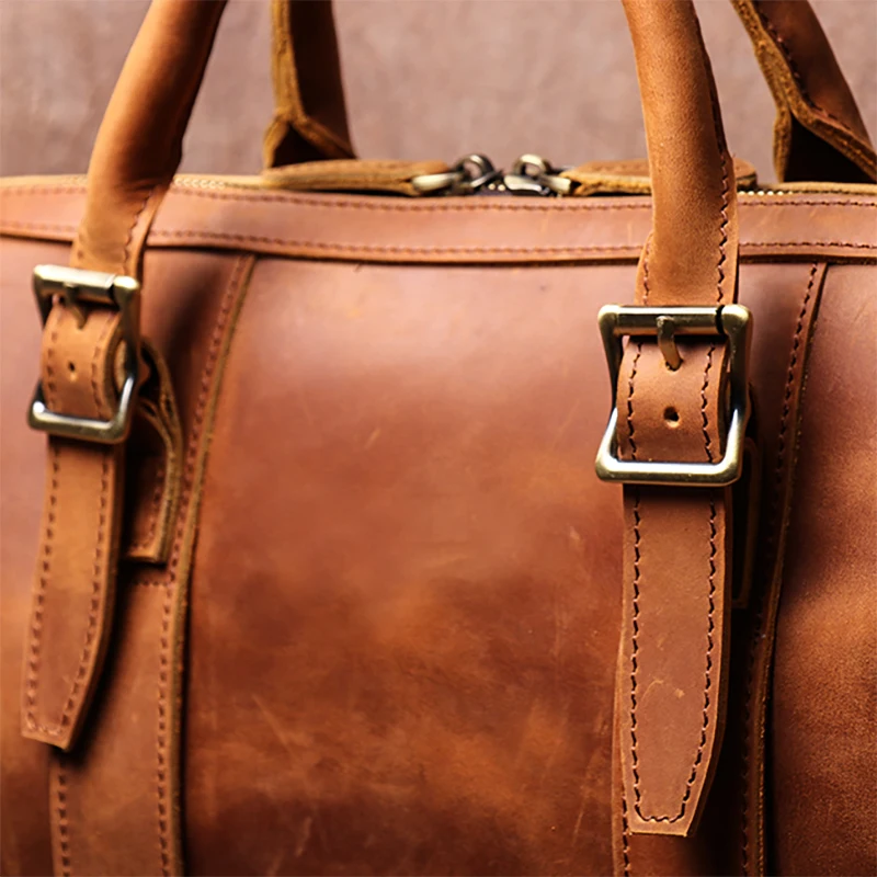 LUOKIR Vintage Crazy Horse Leather Men's Briefcase Casual Handbag Cowhide Shoulder Computer Bag Office For 15.6 Inch Laptop 4
