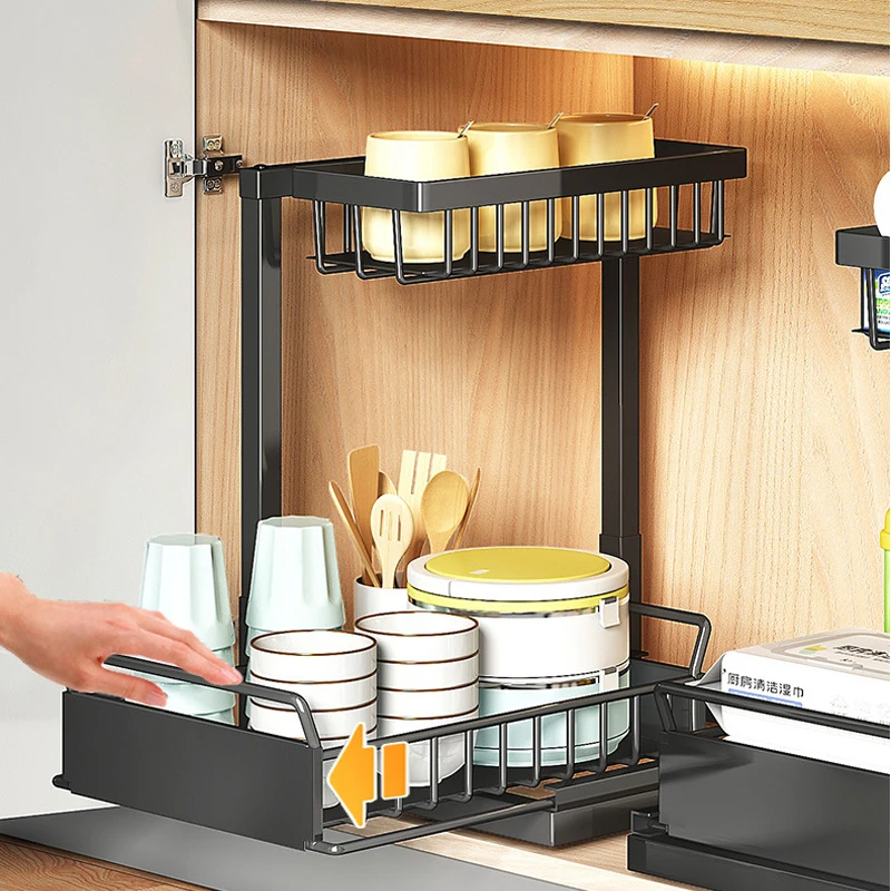 

Under The Sink Rack Seasoning Spice Holder Storage Cabinet Layered Tray Shelves Home Organizaiton Kitchen Accessories Organizer