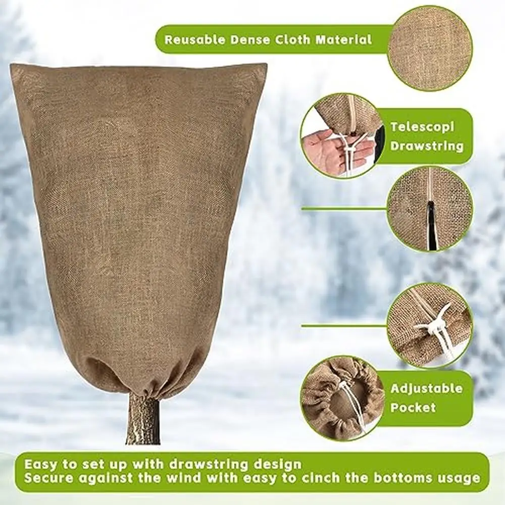6-Pack Winter Plant Freeze Protection Bags 39.4" x 31.5" Burlap Covers Drawstring Zipper Versatile Garden Frost Cloth Roses