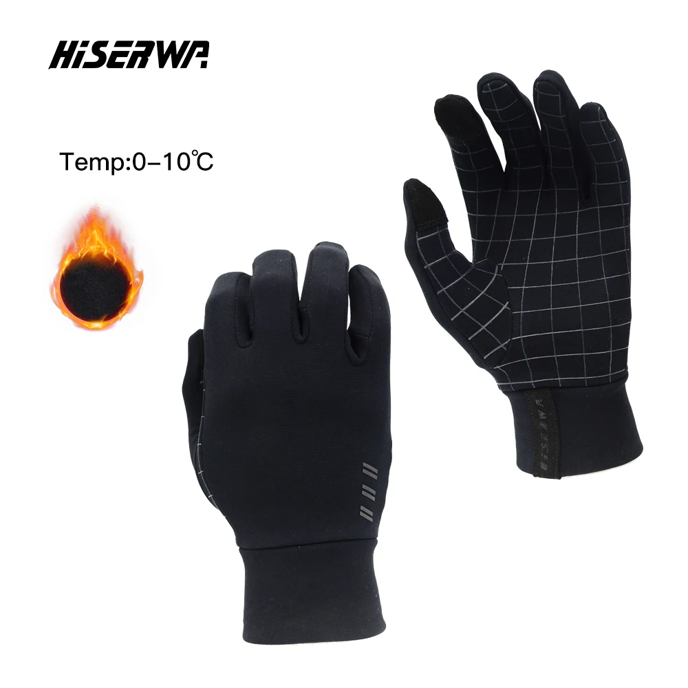 

HISERWA Winter Thermal Fleece Gloves Full Finger Non-Slip Touch Screen Road Bicycle Gloves Windproof Warm Cycling Gloves