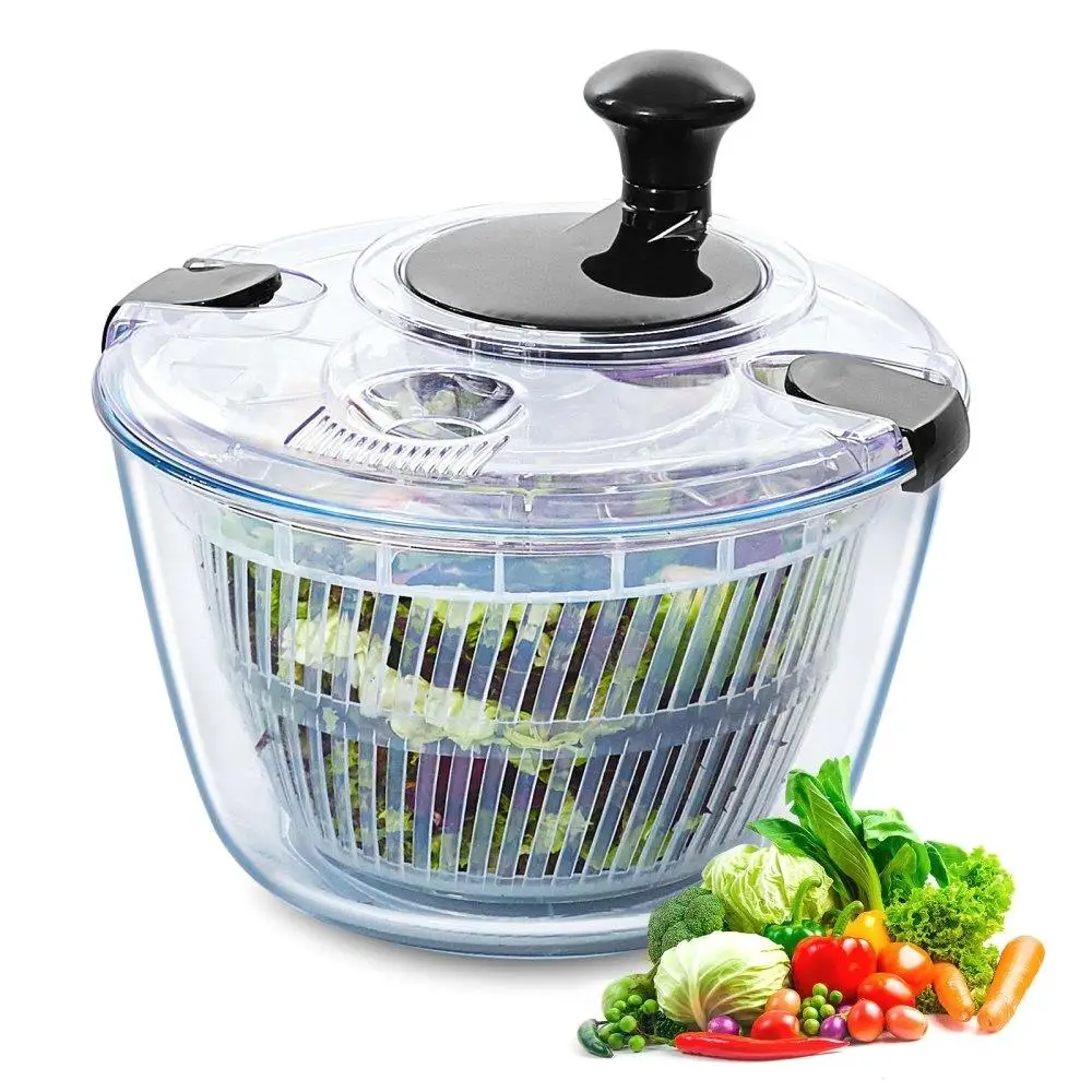 Glass Salad Spinner, 4.75Qt, One-handed Easy Press Large Vegetable Dryer Washer, Lettuce Cleaner and Dryer with High