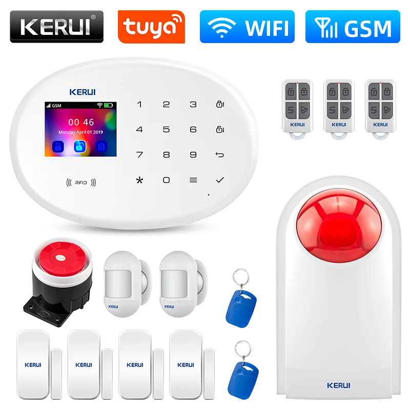 

KERUI W202 Tuya WIFI GSM Alarm System Smart Home Security Alarm Kit RFID APP Remote Control with Motion Sensor Detector