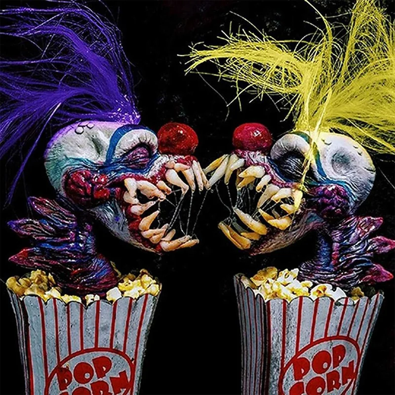 

Clown Sculpture, Halloween Clown Decoration, Popcorn Clown Scary Clown Head Statue Resin Craft Clown From Space