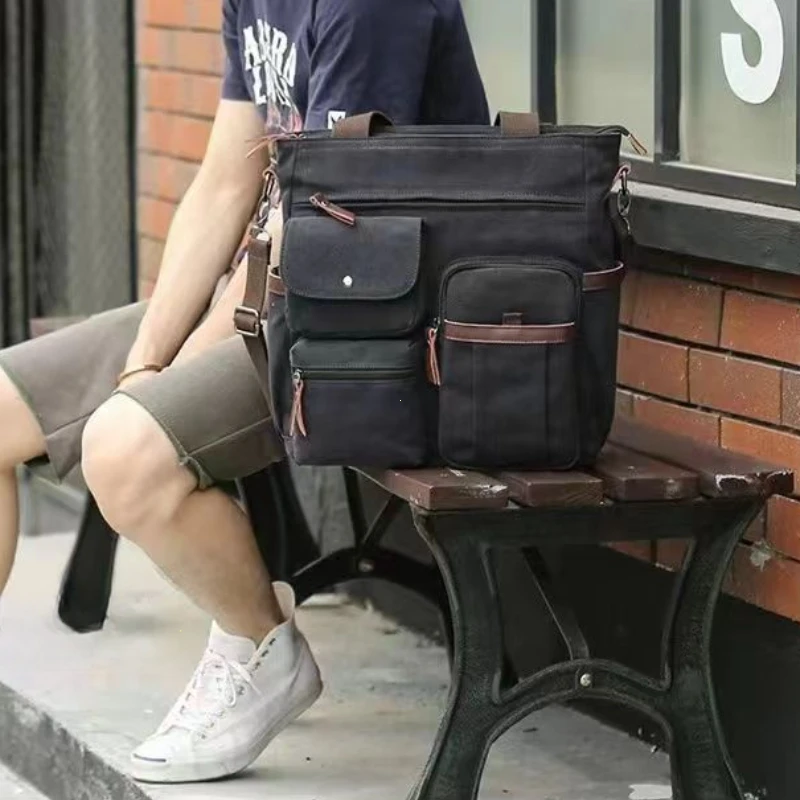 Borsa a tracolla in tela da uomo Borse a tracolla Borsa a tracolla unisex Borsa a tracolla per viaggi Lavoro College Borse da uomo vintage Valigetta - immagine 5