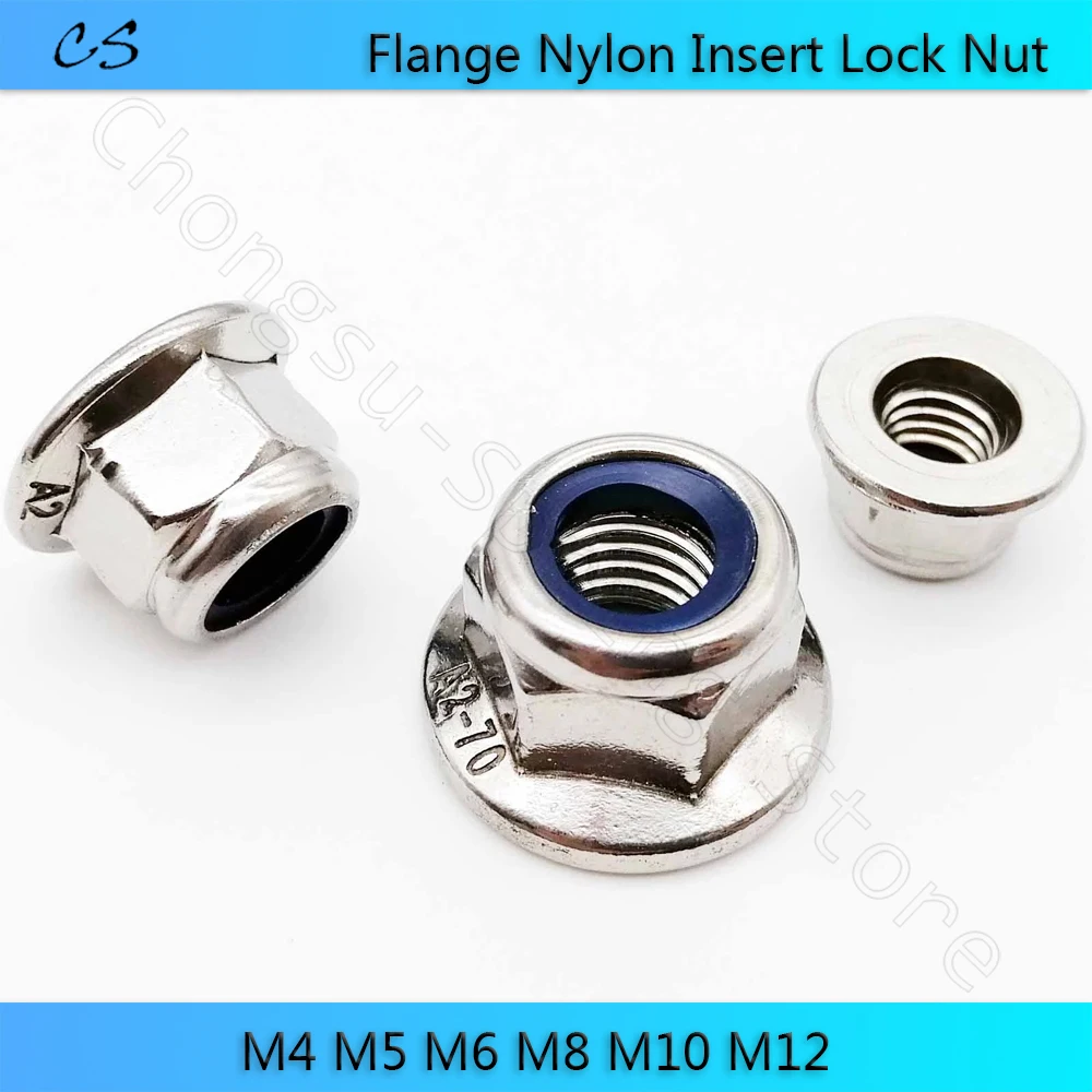 육각 플랜지 나일론 인서트 잠금 너트, A2-70 스틸 M4, M5, M6, M8, M10, M12, 304, 스테인리스 자동 잠금