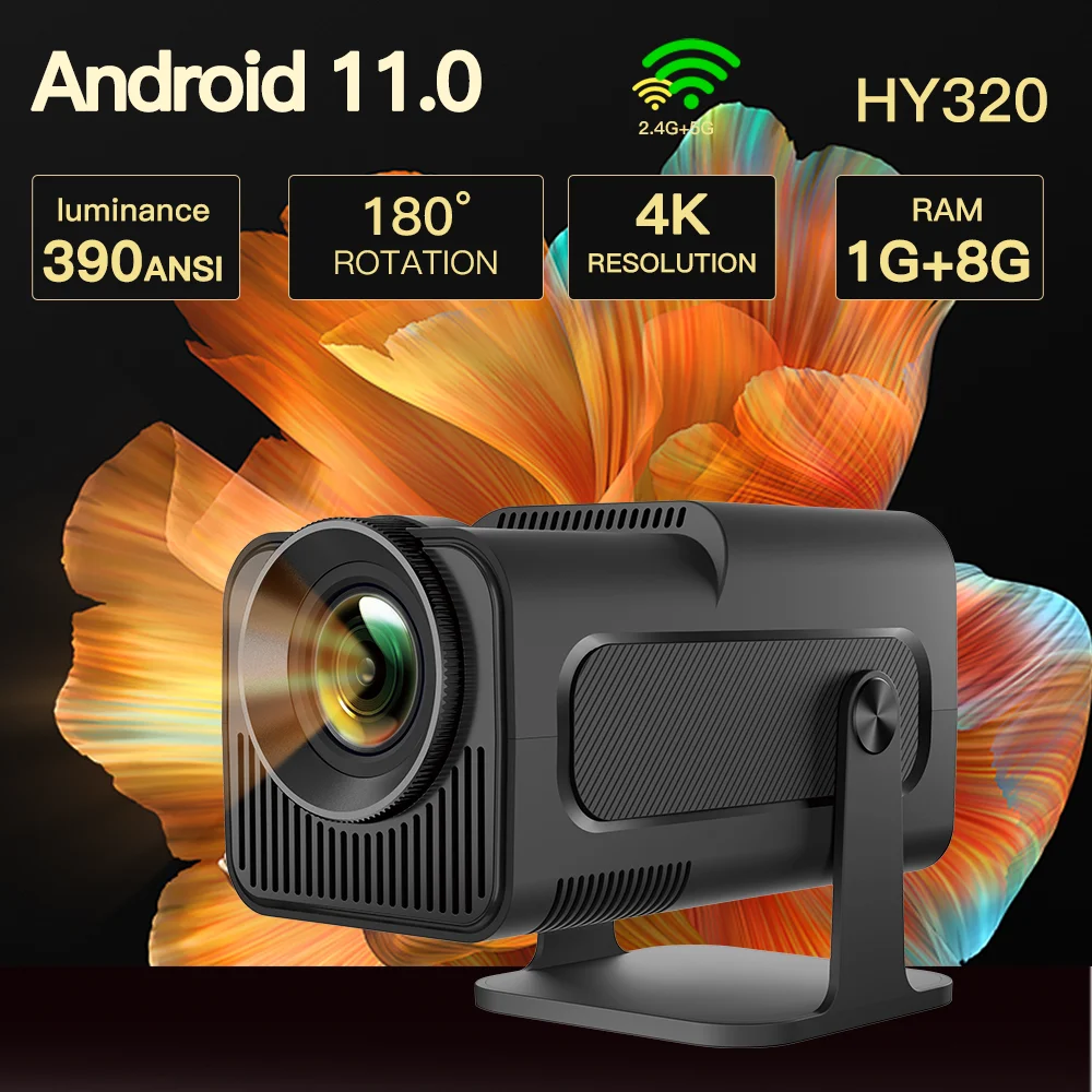 HD 4K Android 11 Dual WiFi6 BT5.0 390ANSI Native 1080P Mini Projector For Outdoor Home Upgrade HY300 mini projector portable projector video projector