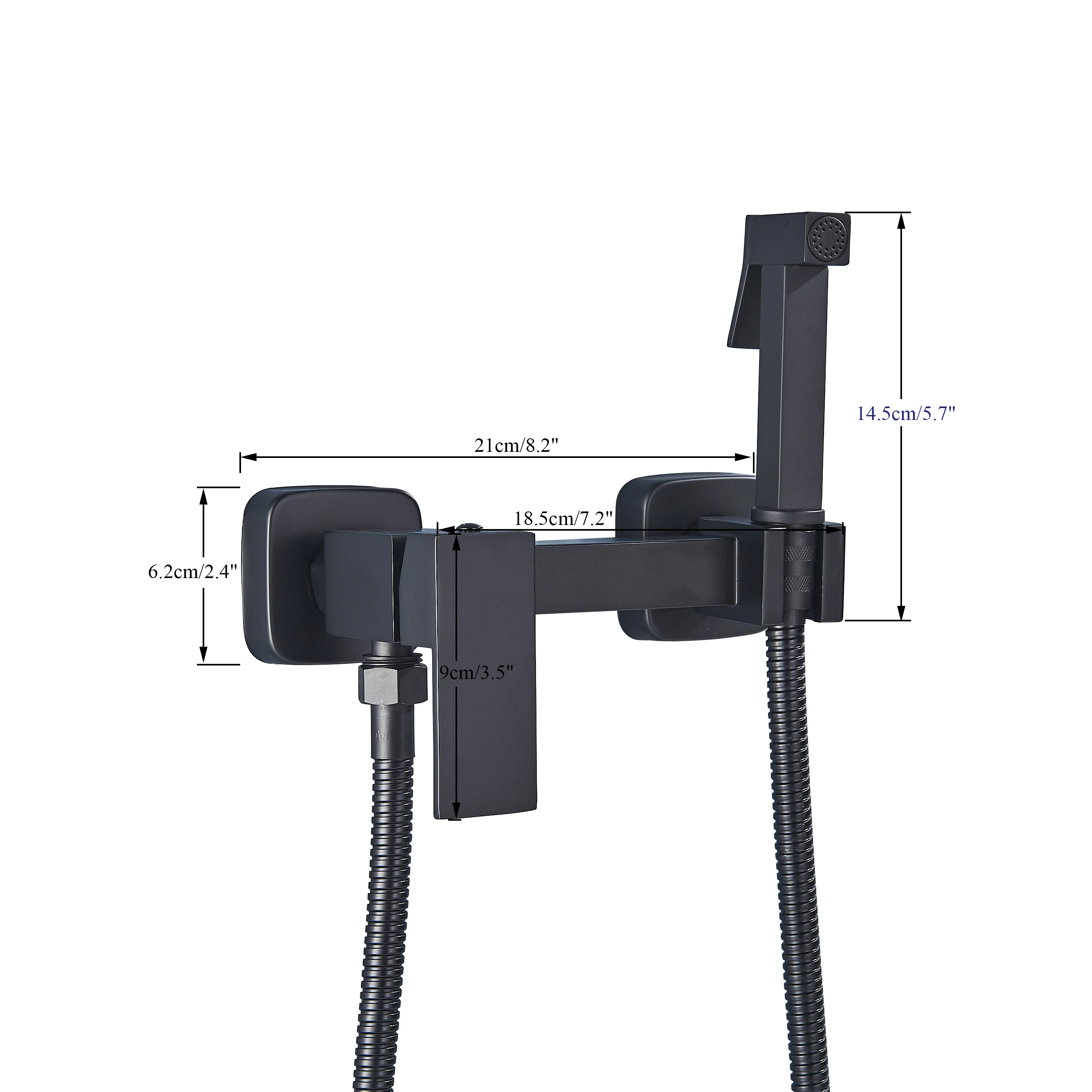 Matte Black Wall-Mounted Brass Bathroom Bidet Faucets High Pressure Sprayer Shower Tap Toilet Washer Hot and Cold Water Mixers 5