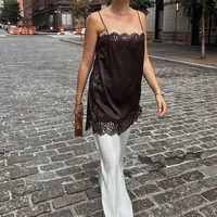Camisole Vintage en Satin et dentelle florale pour femmes, Sexy, Patchwork, style Boho y2k, couleur unie, sans manches, dos nu, plage Chic, hauts courts 1