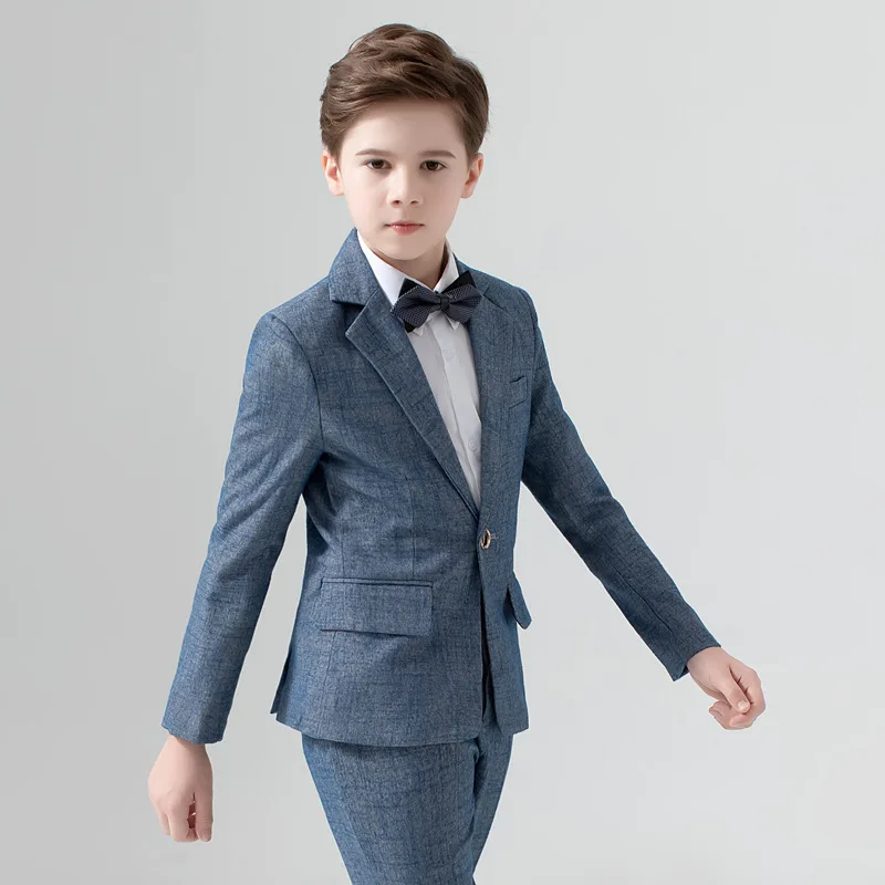 Boy Wedding Piano Performance Photography Suit Set Big Kids Blazer Jacket Pants Bowtie Clothes Kids Formal Costume 2-15t boys suits
