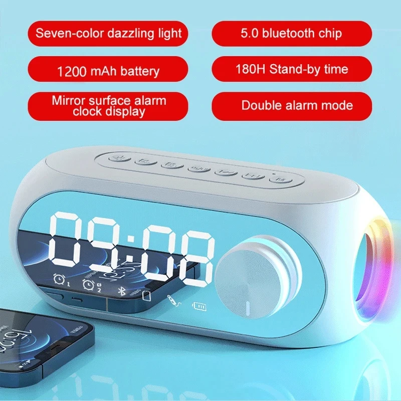 Alarm Clock Radio FM Bluetooth Speaker Portable Subwoofer Sound Box Music Wireless Mini Woofers Speaker Lamp_voghion.com