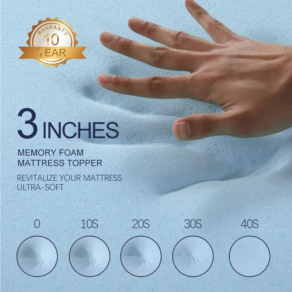 Gel Memory Foam Mattress Topper，Density Cooling Pad Pressure Relief Bed Topper (with Removable & Washable Bamboo Cover)