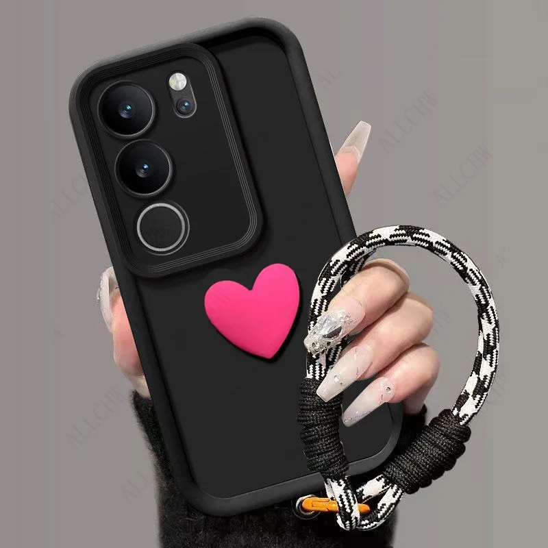 3D Love Heart Hand Strap Back Cover