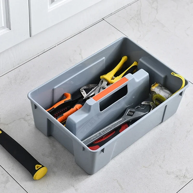

Tool Bucket Toolbox Basket 2 Dividers Storage Box Portable Plastic Hardware with Handle Home Professional Suitcase Car Wash