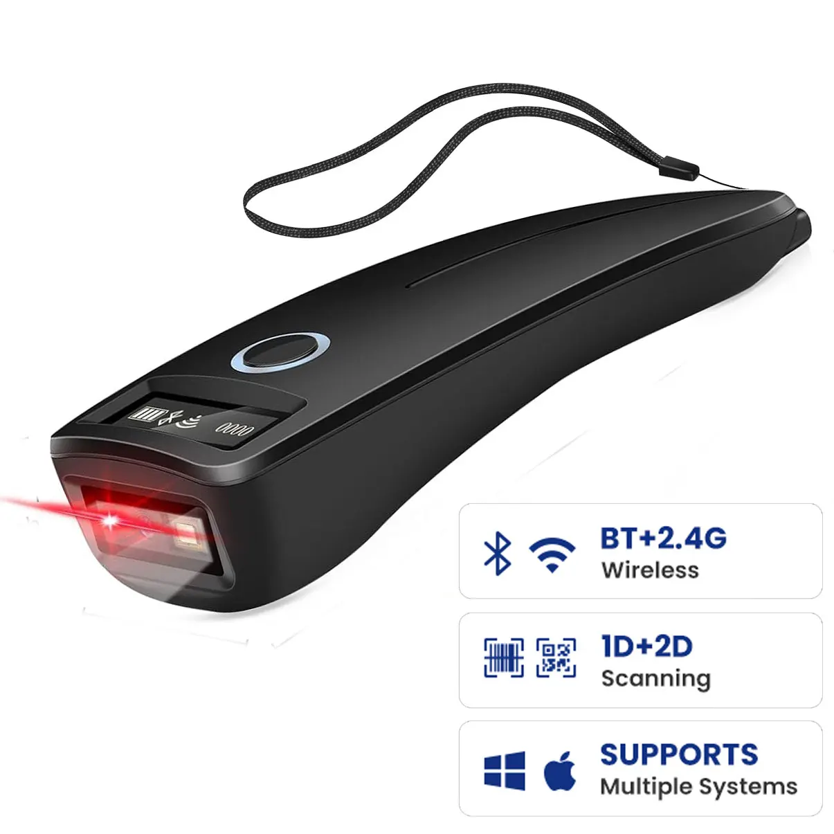 Mini Bluetooth Barcode Scanner, Wireless 2D QR 1D Bar Code Scanners with OLED Digital Display & AI Voice Small Portable