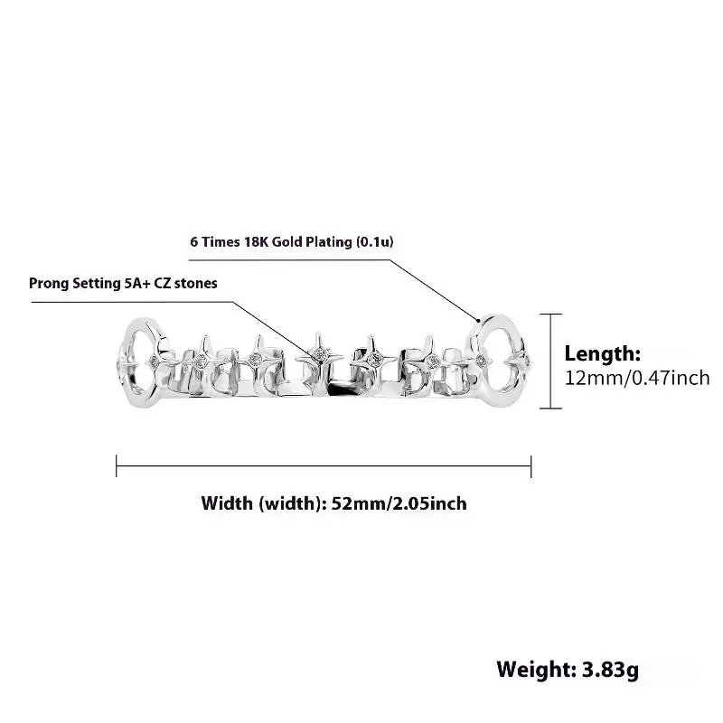 1개 고딕 풀스타 체인 힙합 지르콘 입 이빨 캡 여성 남성용 쥬얼리 패션 치아 장식 액세서리