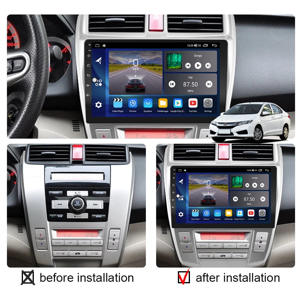 2 Din Car Radio ȵ̵ Carplay ׷ For Honda City 2008 2010 2011 2012 2013 Ƽ̵ HD ũ Autoradio   Wifi