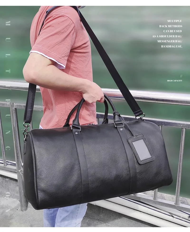 Genuine Leather Travel Bag Men Women Big Capacity Soft Casual Black Travel Duffel Carry Hand Luggage bags Shoulder Bag