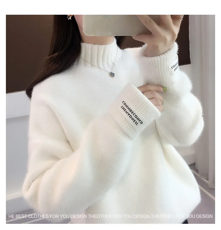 pink sweater 2022 Long Sleeve Women Turtleneck Sweater Autumn Winter Cashmere Thick Warm Oversized Sweater Knitted Jumper Top Pull Femme ladies sweater