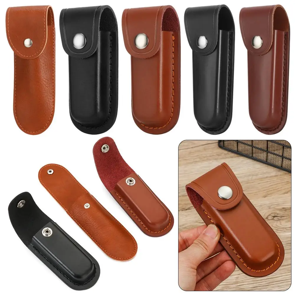 High Quality Leather Sheath Holder Knife Sheath Holster Camp Outdoor Carry Belt Loop Case Fold Knife Tool Flashlight Case