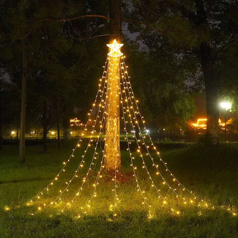 1.5M/2M/3M LED Ring Christmas Tree Tops Lights Decoration Tree Lights String for Patio Garden Outdoor Waterproof Waterfall Light 3