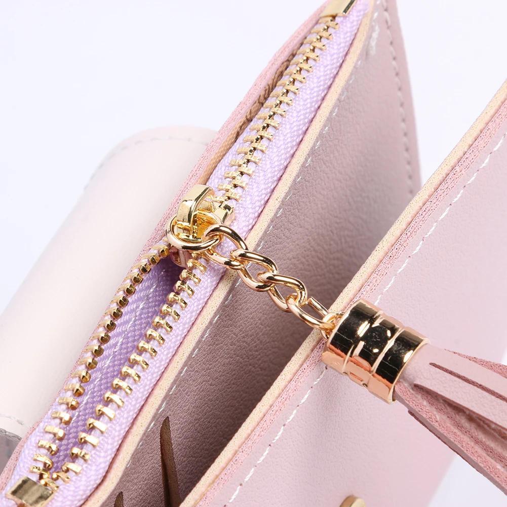 Cute Tassels Women Short Wallet PU Leather Card Bag Female Folding Purse Small Coin Purse Card Holder Clutch Credit Card Bag 5