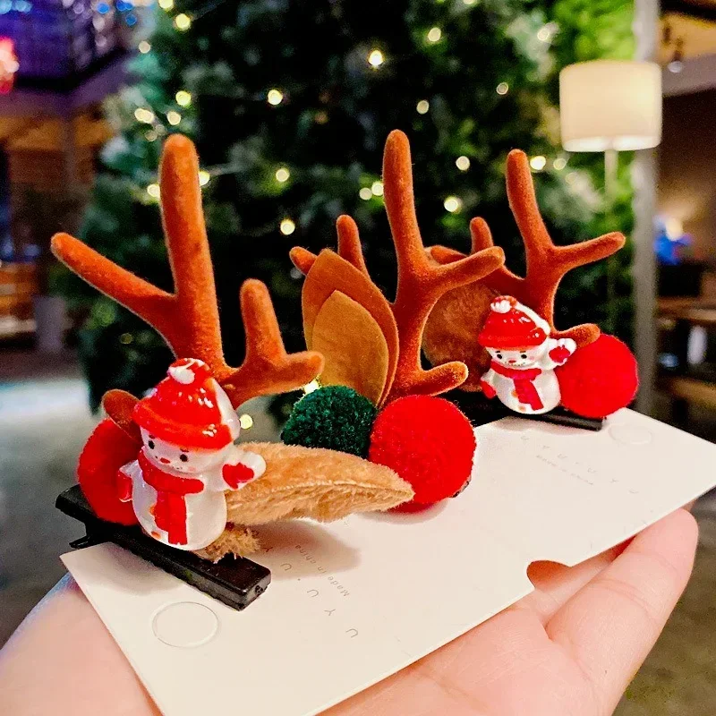 2Pcs/set Of Christmas Hair Clips Headdress Hair Accessories Sweet Party Dress Antler Top Clip Hair Accessories