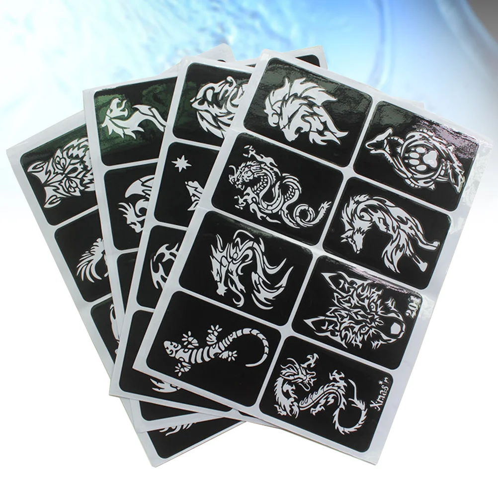 Face Painting Template Henna Tattoo Stencils 32pcs Self-adhesive Stencils Templates For Airbrush Spray Face Paint Glitter Tattoos