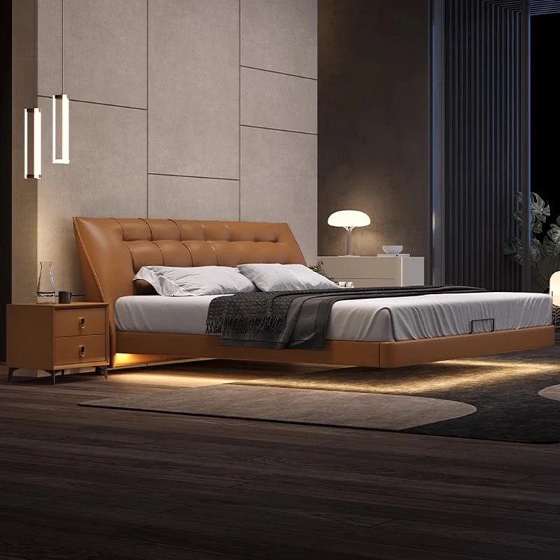 Villa Simple Soft Bed Designer Modern Queen Leather Camera Da Letto Letto Matrimoniale Luxury Wood Muebles Para Dormitorio Mobili Nordici