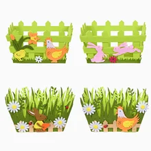 

New Easter Decoration Portable Green Basket Non-woven Bunny Chick Ornaments Creative Easter Basket Decorations for Home