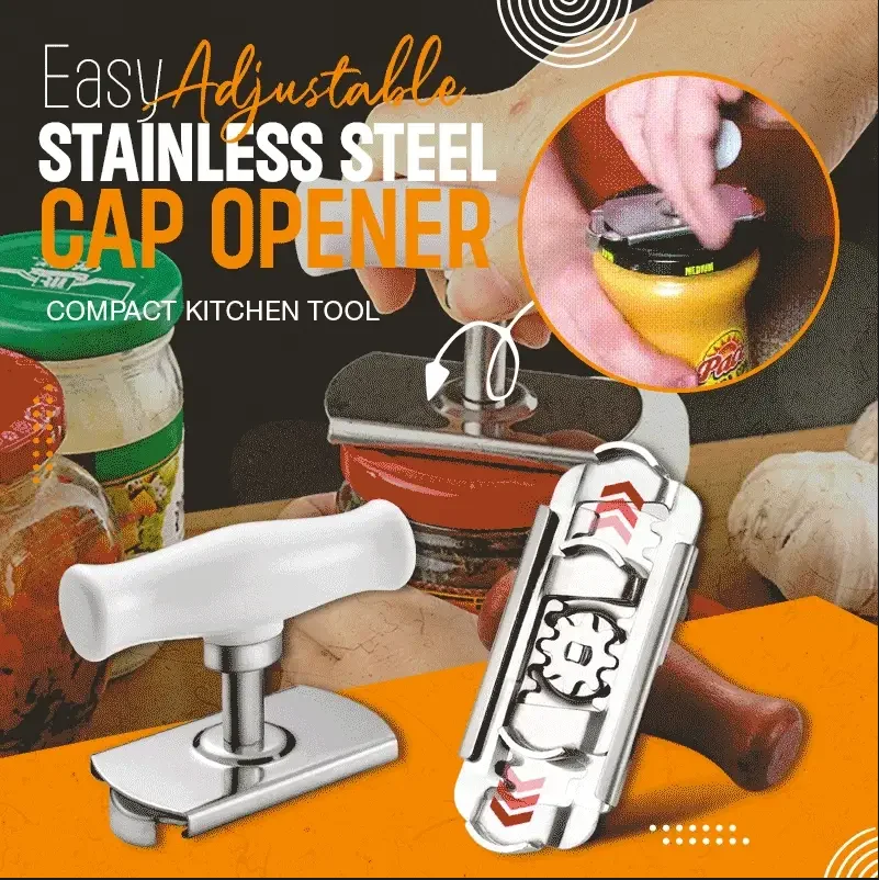 Easy Adjustable Stainless Steel Cap Jar Opener Bottle Can Jar Lid Opener  Off for Seniors with Arthritis Wood Plastic Handle