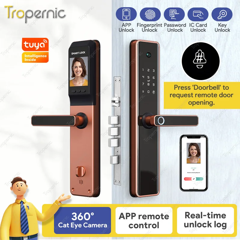 

Smart Door Lock Biometric Fingerprint Wifi Tuya Electronic Deadbolt Fechadura Eletronica With Video Camera Front Outdoor