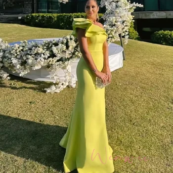 Customized Yellow Floor-Length Prom Dress Slanted Shoulders Satin robes de soirée Sleeveless Backless Party Dresses  2025