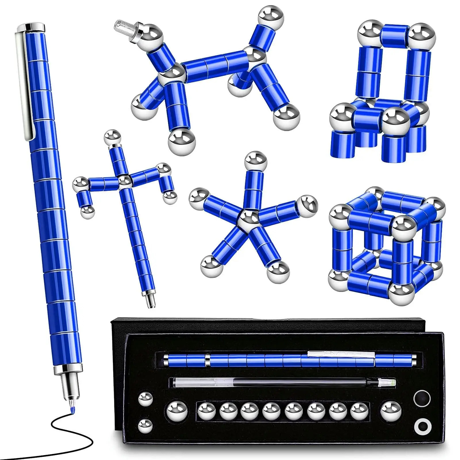Magnetic Decompression Fidget Pen, Multifunctional Metal Ballpoint Pen with Colorful Magnet Balls, Cool Gadget Gift for Kids