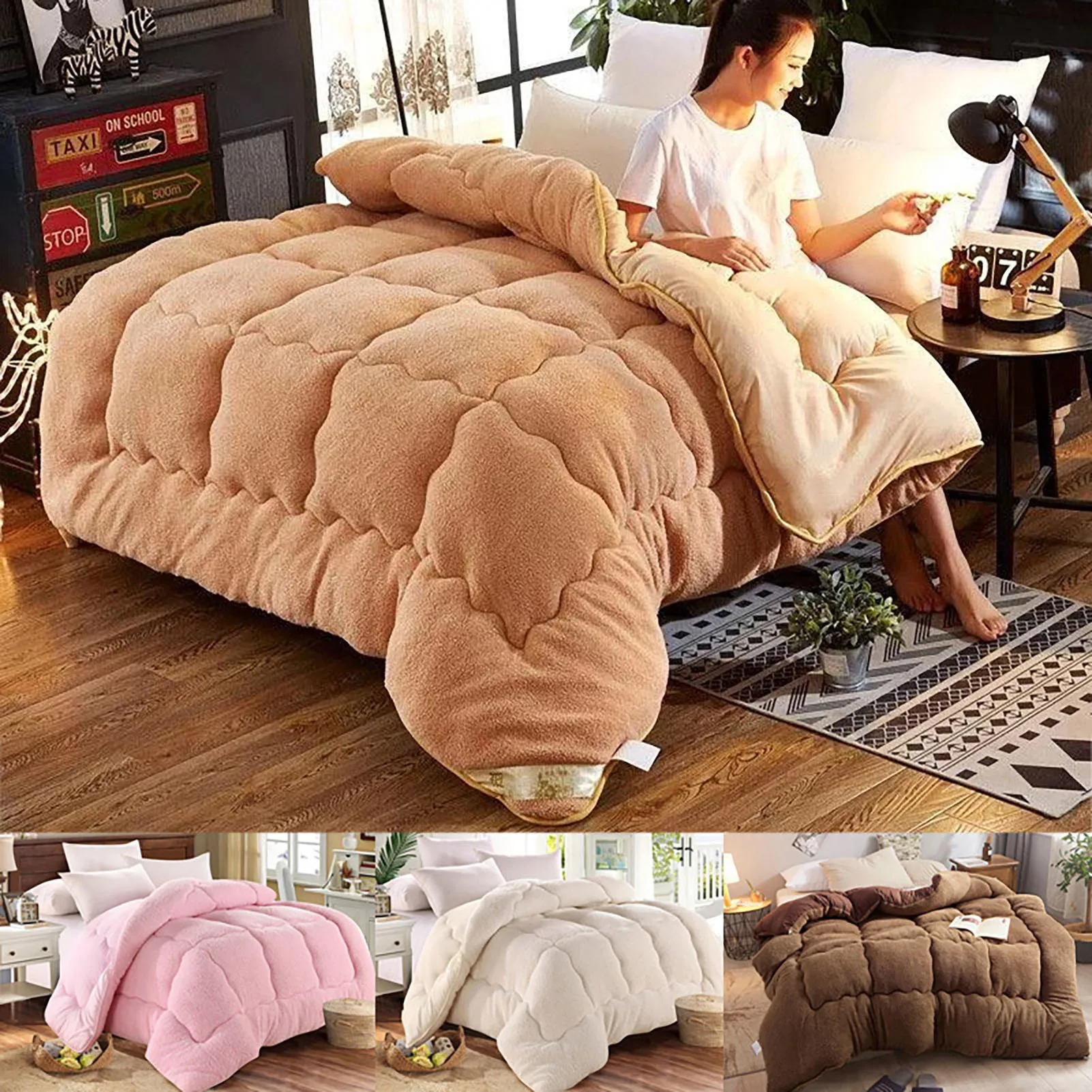 Description Picture 3 of itemThickened Lambswool Blanket Winter Soft Warm Bed Quilt Bedding for Snuggling Up on the Couch or Bed