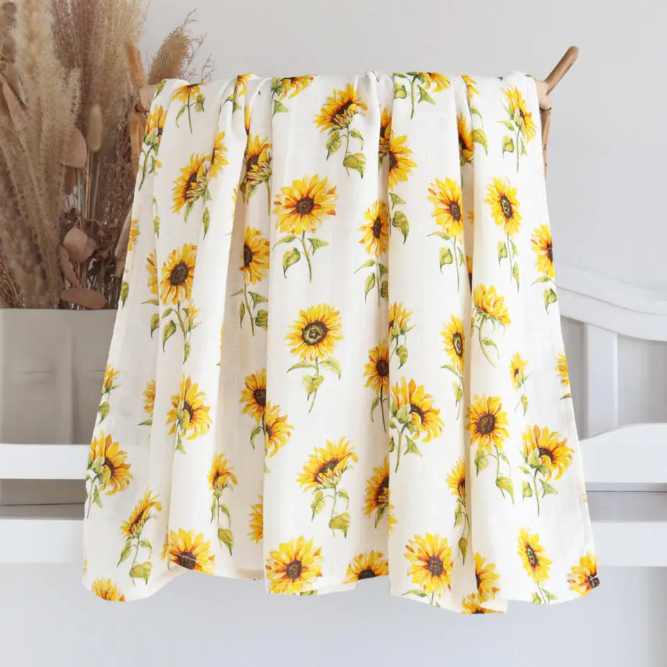 Eucalyptus Printed Organic Bamboo Cotton Muslin Baby Swaddle Blanket