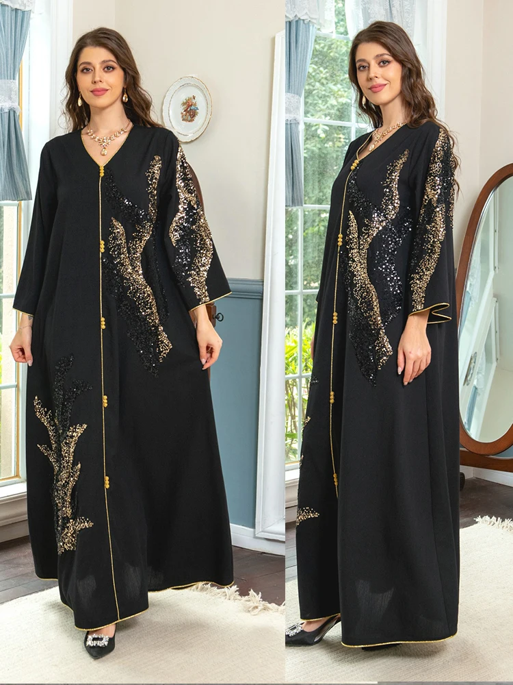 

Muslim Dress Women Abaya Moroccan Kaftan Islamic Clothing Ramadan Turkey India Seuqins Djellaba Dubai Jilbab Party Vestidos Eid