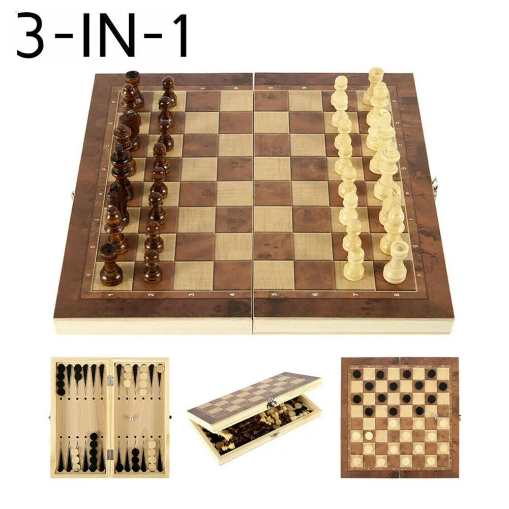Nuovo 3 In 1 Pieghevole In Legno Scacchi Backgammon Dama Giochi Di Viaggio Set Di Scacchi Bordo Dama Intrattenimento Gioco Da Tavolo Portatile