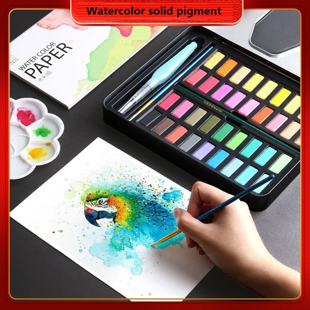 Profession 36 Colors Portable Travel Solid Pigment Watercolor Paints Set  With Water Color Brush Pen For Painting Art Supplies - AliExpress