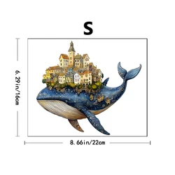 Artisan Whale Castle Wooden Puzzle - Handcrafted Animal Village for Enthusiasts & Decorative Marine Art - Engaging Family Game (E150 - S)