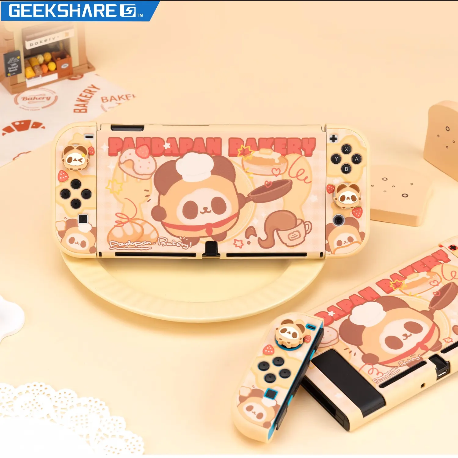 Geekshare Protective Shell For Nintendo Switch Oled Panda Bakery  Normal Switch Hard Case Split Joycon Cover Ns Accessories