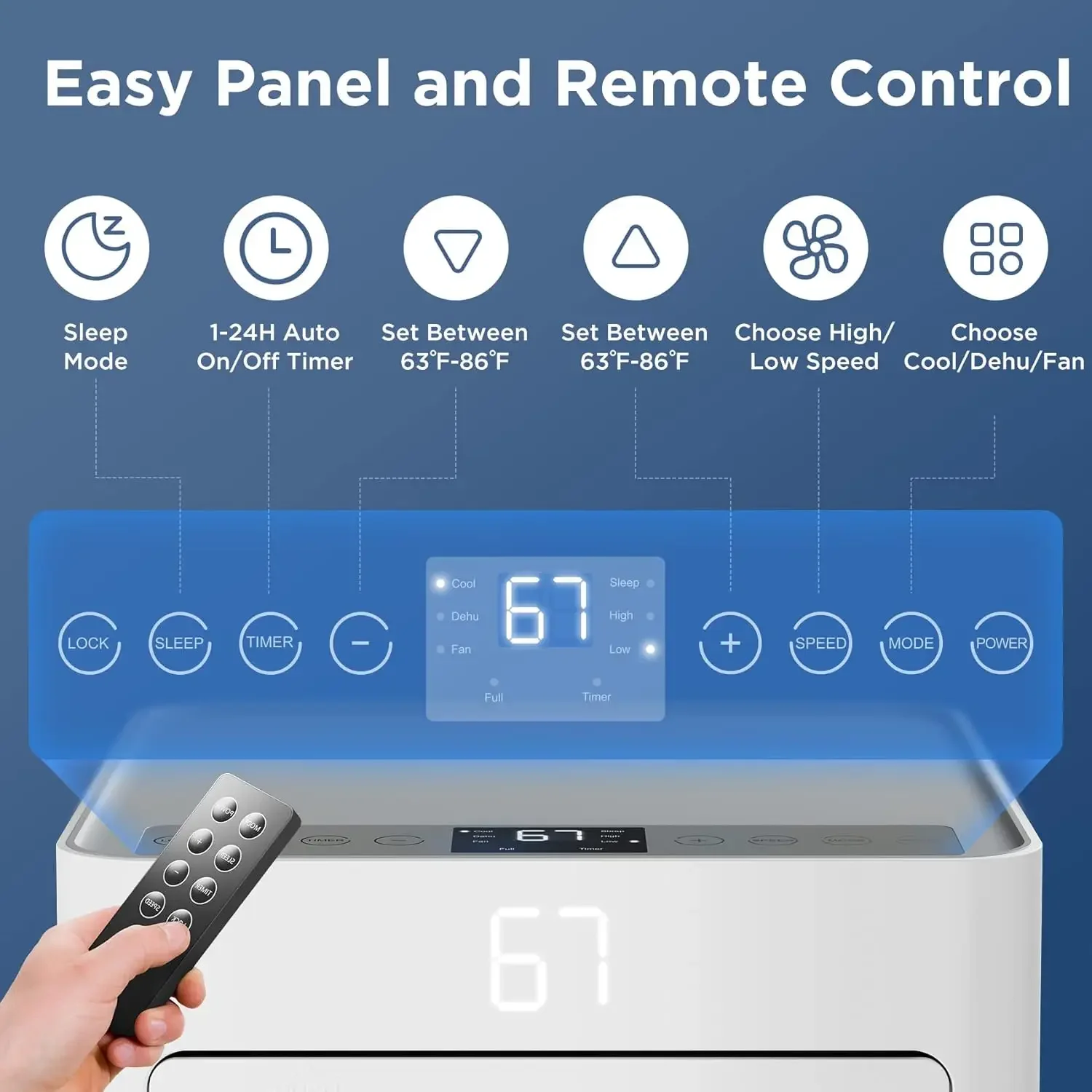Portable AC Unit with Remote Control for Room up to 300 Sq.Ft, 3-in-1 Room Air Conditioner 2