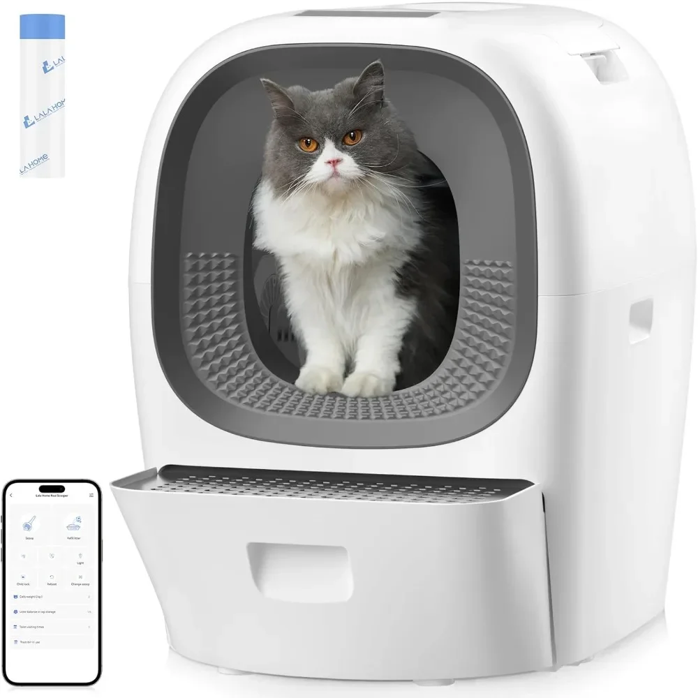 

Cat Bedpans, Auto Refill Self Cleaning Litter Box Anti-Pinch Design , 80L-Large Smart Safety Protection Litter Box