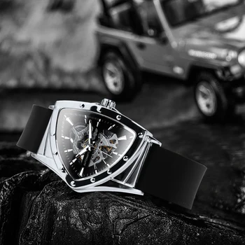 WINNER Sports Triangle Skeleton Automatic Men Watch Luminous Pointers Fashion Rubber Strap Luxury Military Mechanical Watches