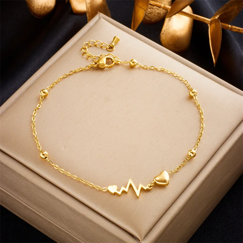 Ankle Chains Fashion Accessories ZAKOL Fashion Stainless Steel Heart Electrocardiogram For Women Gold Color Chain Bracelet Jewelry Gift
